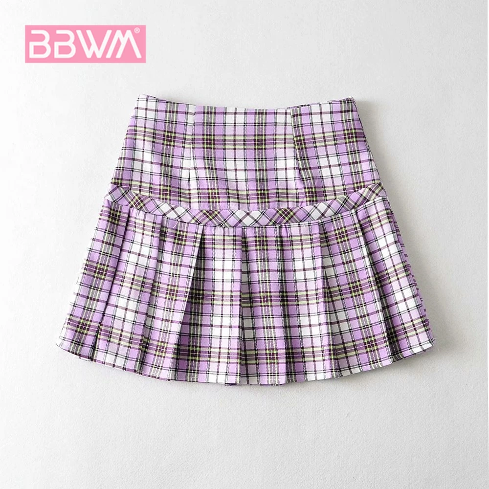 

Sexy Girl Looking Thin Pleated Female Skirt Summer New Women's Retro High Waist Ultra Short Pleated Plaid Skirt