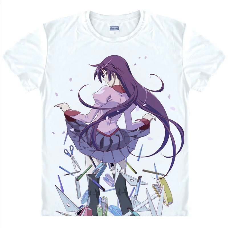 Футболка с принтом Bakemonogatari, футболки для косплея senjougaхары Hitagi Sengoku Nadeko, топы, модные футболки с аниме, летняя футболка