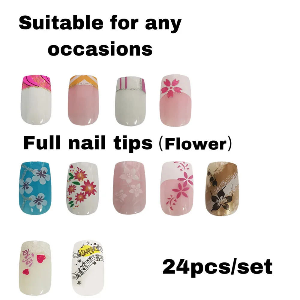 Накладные ногти с цветами 24 шт. подходят для женщин студентов паста