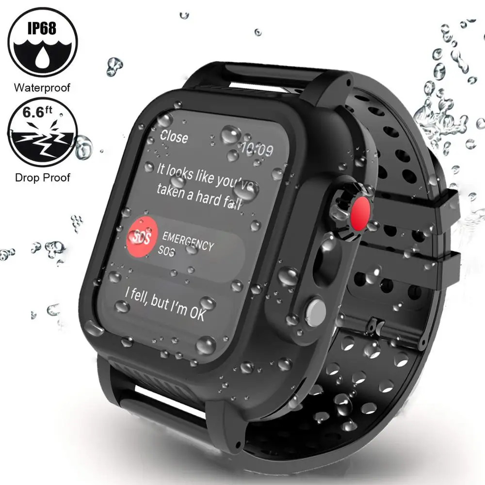 IP68 ДЛЯ Apple iWatch серии 4 44 мм водонепроницаемый чехол для часов противоударный прочный бампер Гибридный чехол для ПК с резиновым ремешком для часов
