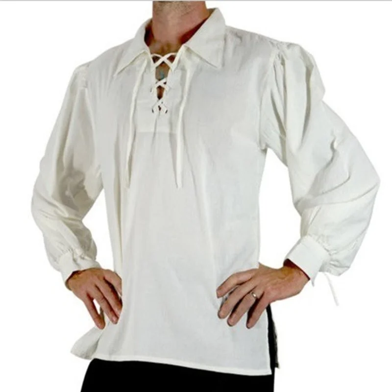 

Low-key luxury daily trendy t-shirt men's long-sleeved retro lapel tie decoration design loose casual top