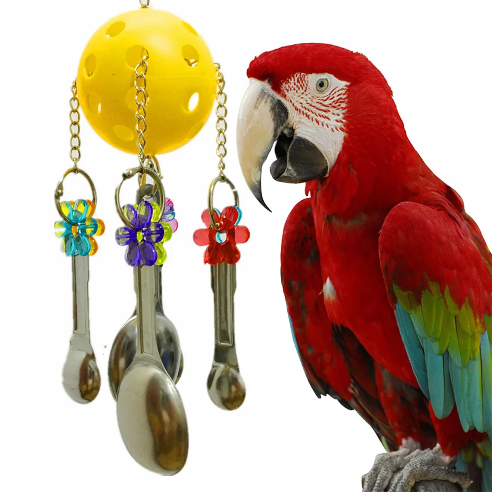 

Pet Bird Hanging Toy Dreamcatcher Parrot Climbing Biting Rope Swing Stainless Steel Spoons Bite Toys Cockatiel Cage Accessories