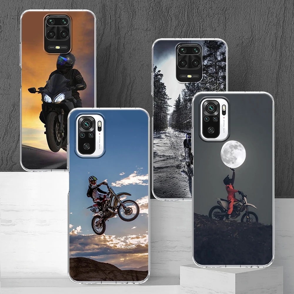 

Moto Cross Motorcycle Sports Case For Xiaomi Redmi K40 Note 10 9S 9 8 7 8T Transparent Cover 9A 7A 8A K30 Pro 6A Soft Phone Bags