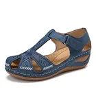 Женские босоножки в римском стиле, винтажные сандалии на танкетке с вышивкой и застежкой-липучкой, лето 2021