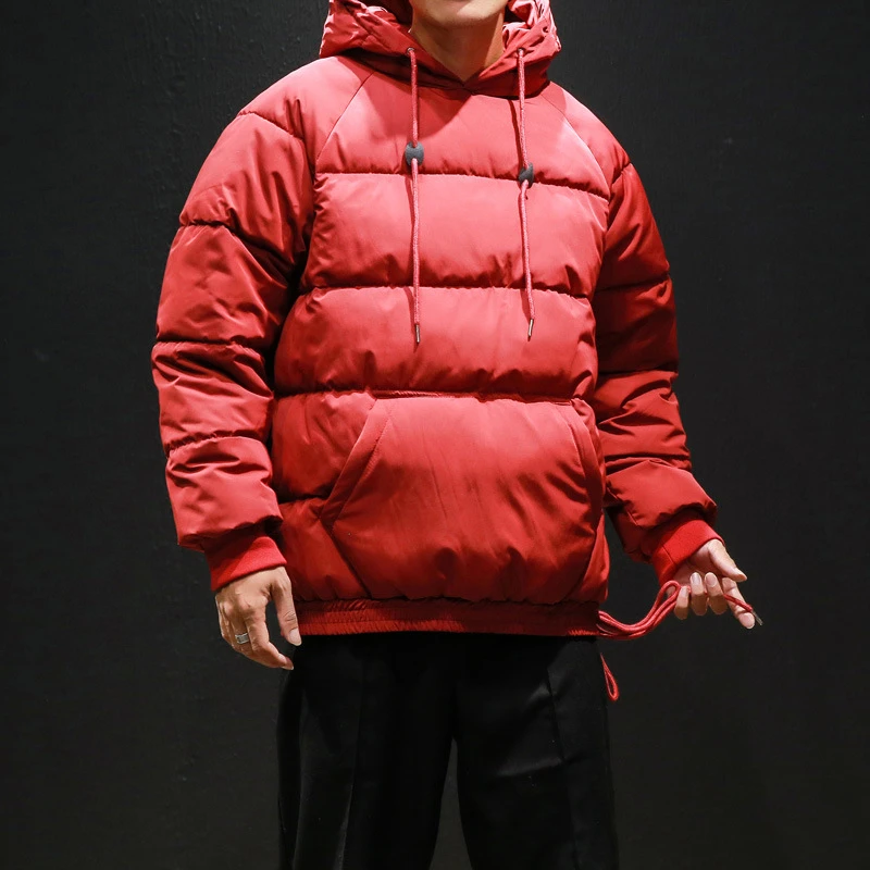 

Men's 2020 Winter New Large Size Pullover Loose Hooded Warmth Plus Cotton Thick Bread Coat Cotton Solid Color Jacket Black