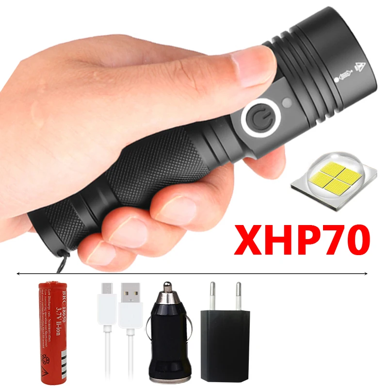 Package C 100000LM xhp70 светодиодный фонарик usb зарядка стрейч зум ударопрочный 18650 перезаряжаемый фонарик Сильный магнитный хвост - Испускаемый цвет: Package C