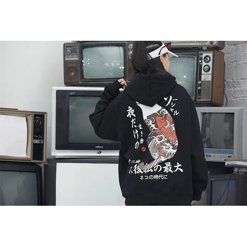 

Moletom harajuku masculino с капучинатором, японским укиё, принтом в виде Гато, хип-хоп, уличная одежда, 2019 хлопок