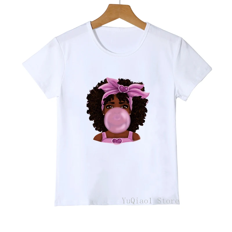 

Harajuku cute bubble gum black girl printed kids tshirt vogue cool melanin poppin shirt girls clothes child white t-shirt top