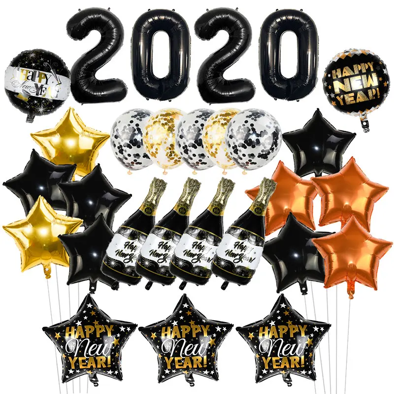 32-дюймовый новогодний воздушный шар с номером 2020 винная бутылка круглая звезда