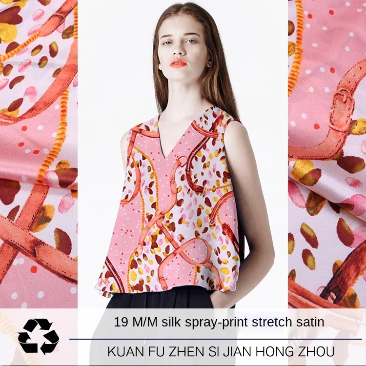 

19MM silk stretch satin customized summer new digital inkjet printing soft hanging silk clothing dress fashion sewing fabric