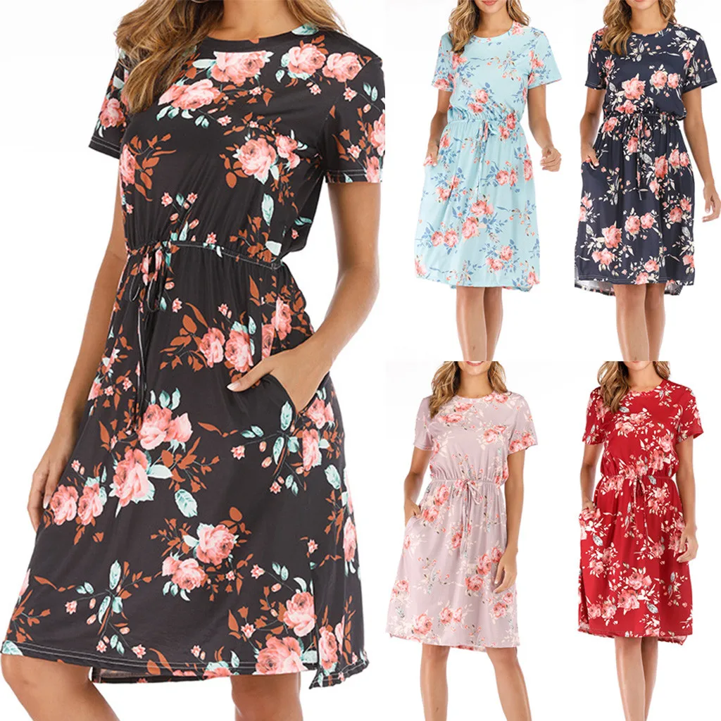 Женское пляжное платье с цветочным принтом Сексуальные вечерние платья круглым