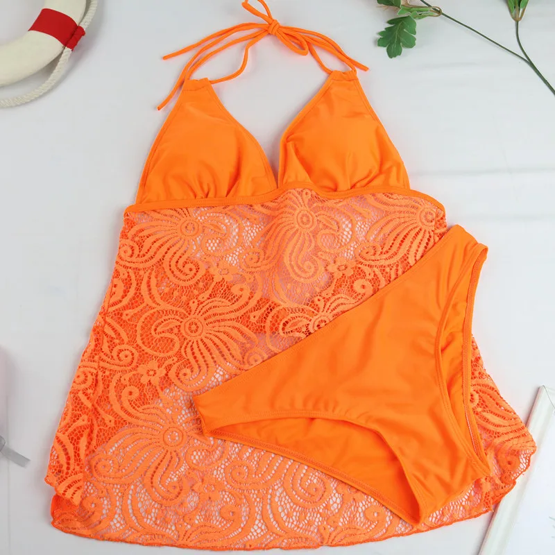 Прозрачный купальник-танкини женское сексуальное кружевное бикини комплект из 2