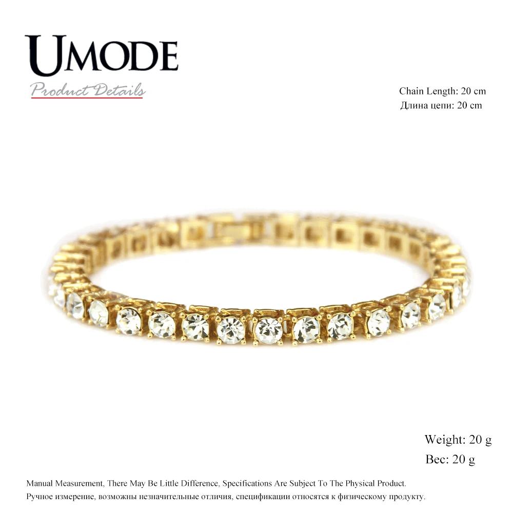 Новый модный браслет UMODE с цирконом для мужчин тенниса золотистый черный