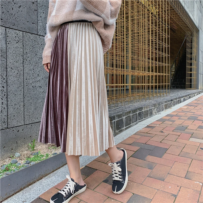 GALCAUR мозаичное яркое цветное Плиссированное женское платье с высокой талией