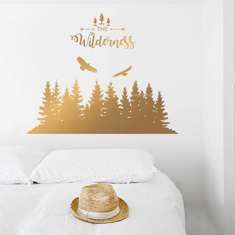 Наклейка на стену лес с орлами Виниловая наклейка изображением природы сосны
