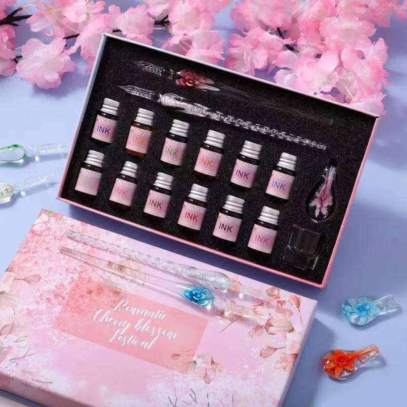 

16 шт./коркоркор. Sakura стеклянная ручка Crystal Dip Pen 12 цветов чернила подарок ручная работа Канцтовары каллиграфия рисунок искусственное письмо