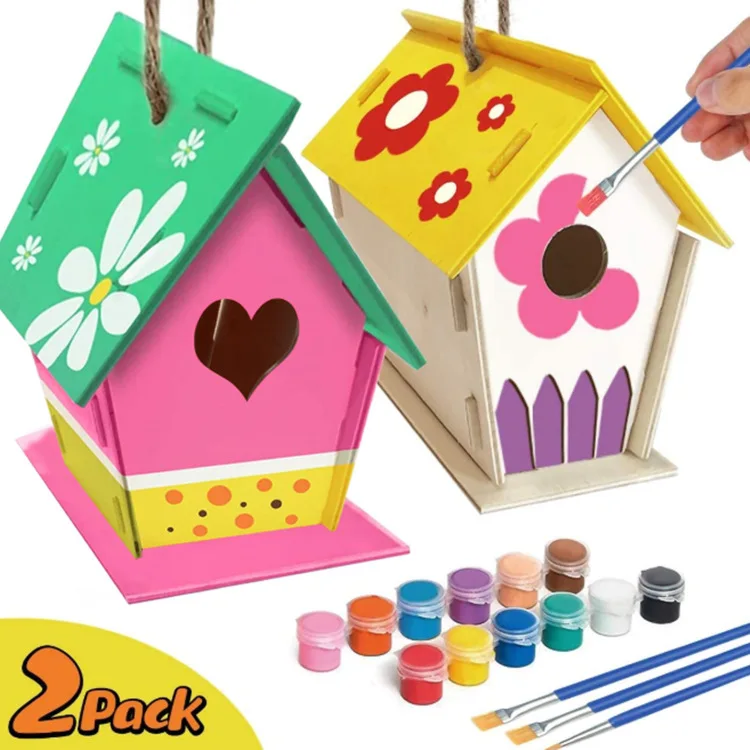 

Drawing DIY Bird House Kit Round Love shap bird nest + 12 color paint + 3 pens + 2 twine rope + 2 bottles of glue + 1 paint tray