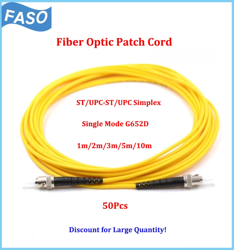FASO 50Pcs Fiber Optic Patch Cord SX Core ST/UPC Single Mode G652D FTTH Optical Cables 1m/2m/3m/5m/10m