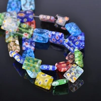 20pcs rectangle shape mixed flower patterns 8x10mm 10x12mm millefiori glass loose beads for diy crafts jewelry making findings