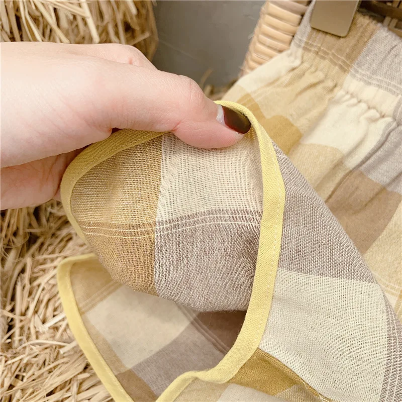 

Shorts Girls 2021 children's Clothing Summer New Linen Cotton Plaid Shorts Loose Casual And Comfortable Kids 20329