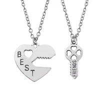 2 pcsset fashion heart best friend necklace women hollow love key stitching bff necklace pendant jewelry gift chain necklace
