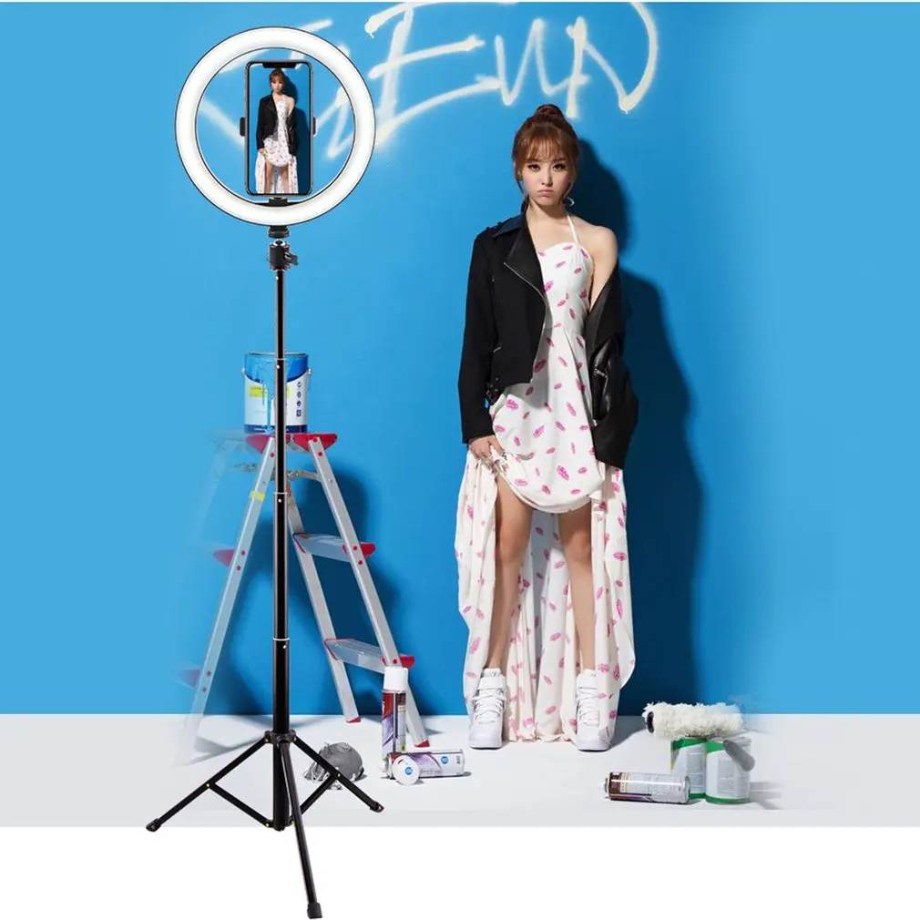 

Dimmable LED Selfie Ring Light with Tripod USB Selfie Light Ring Lamp Big Photography Ringlight with Stand for Cell Phone Studio