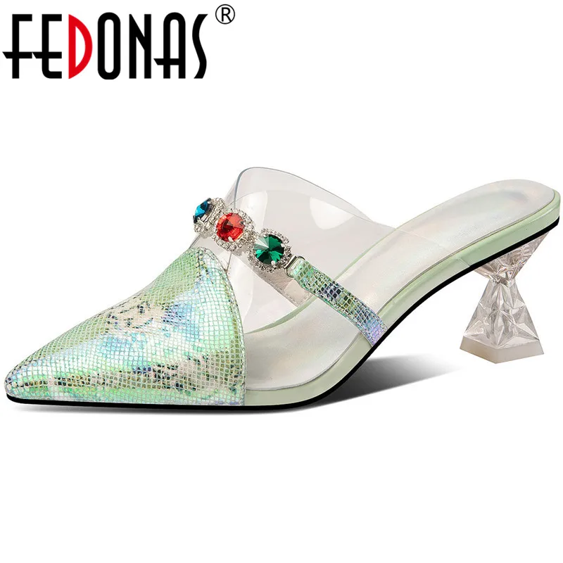 FEDONAS Новый стразы тонкие элегантные женские Mmules модные высоком широком туфли