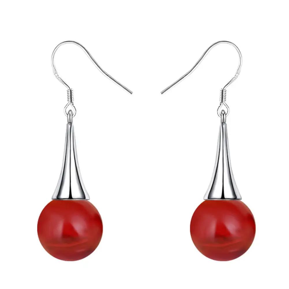 Элегантные женские Посеребренные Круглые Искусственные рубиновые серьги-крючки