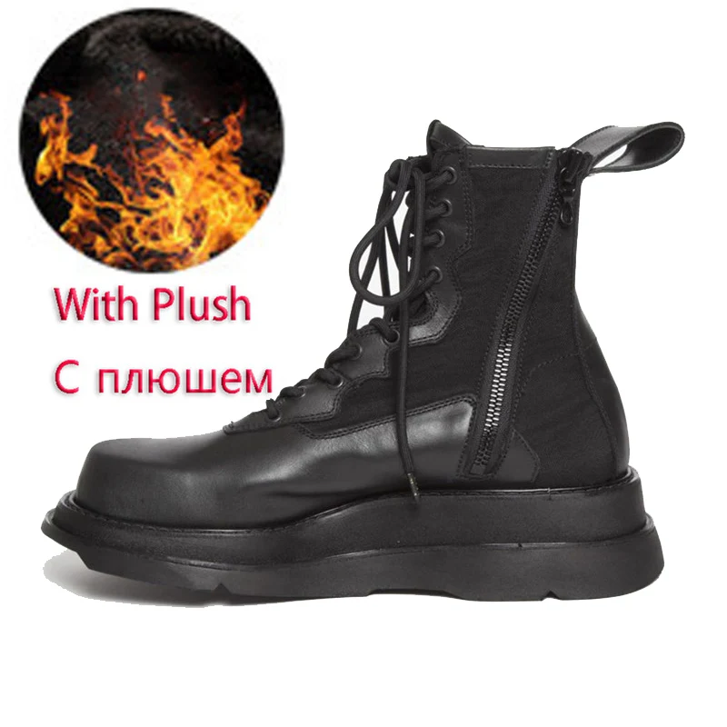 lace up With Plush Роскошные мужские дизайнерские ботинки; мужская обувь с боковой молнией; высококачественные армейские ботильоны из итальянской натуральной кожи; 14#25/15D50 - Цвет: lace up With Plush