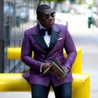 YiMinpwp фиолетовый мужской костюм с заостренным отворотом двубортный костюм для выпускного вечера Sutis большой и высокий костюм для бракосочетания Мужской Блейзер Куртка Мужской 2 шт.