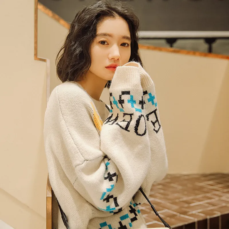 

Korean Style O-neck Cartoon Squirrel Sweater Female 2019 Autumn New Slim Loose Long-sleeve Pullover Sweater Women's Clothing