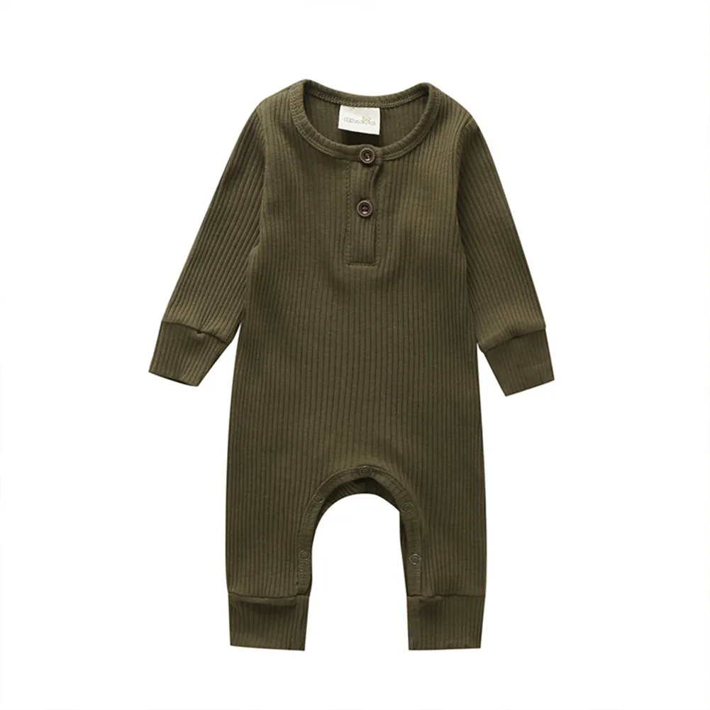 Baby Spring Autumn Clothing Newborn Infant Baby Boy Girl Cotton Romper Knitted Ribbed Jumpsuit Solid Clothes Warm Outfit
