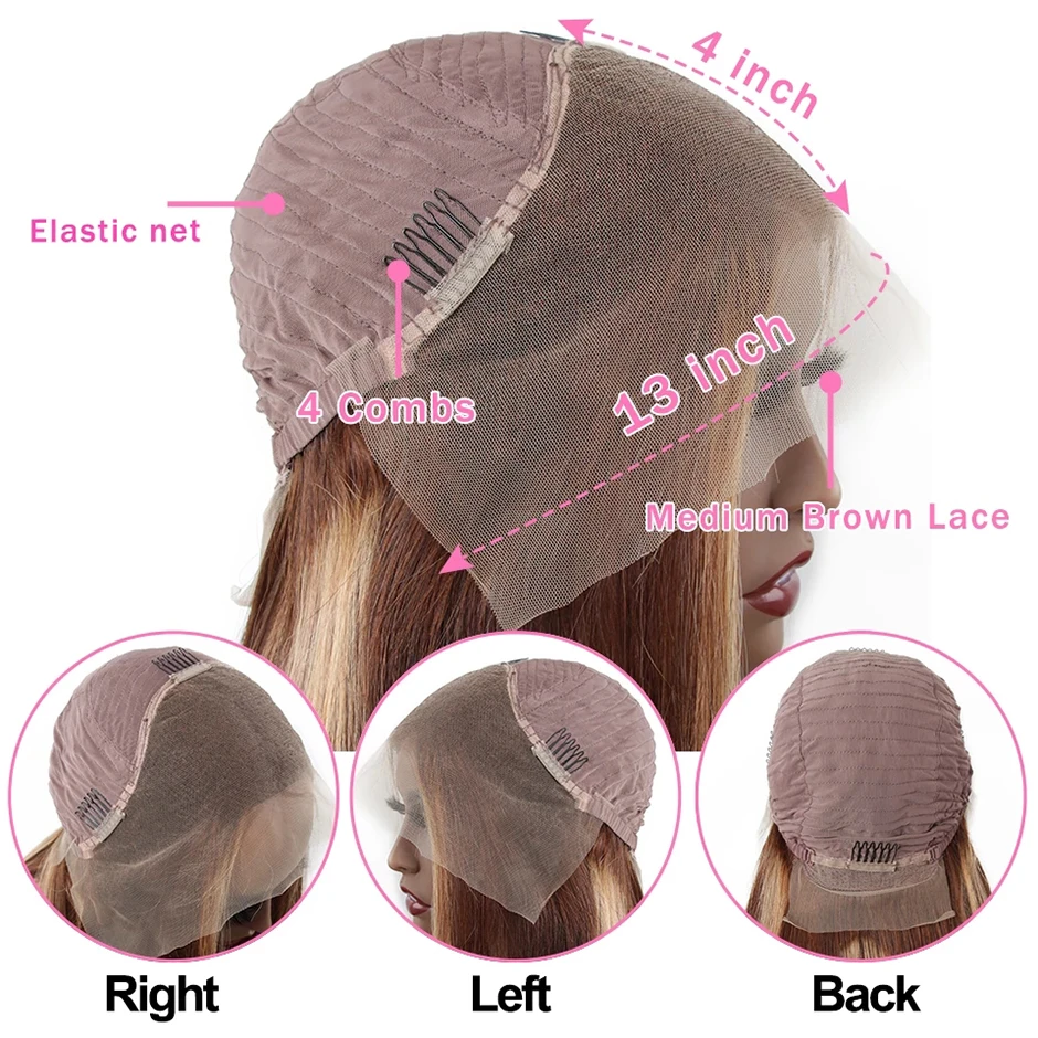 13x4 хайлайтер парик человеческие волосы волнистые кружевные передние парики