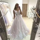 ANGELSBRIDEP Розовое Бальное Платье с v-образным вырезом, свадебные платья, модные свадебные платья с аппликацией, свадебные платья