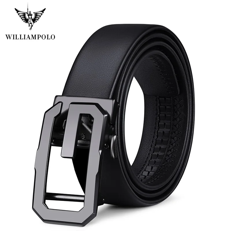 Ремень WilliamPo мужской из натуральной кожи брендовый роскошный с металлической