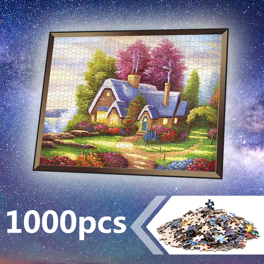 

1000pcs Paper Puzzles Village House Landscape Picture Assembling Toys Educational Learning Game Toys for Children Adults
