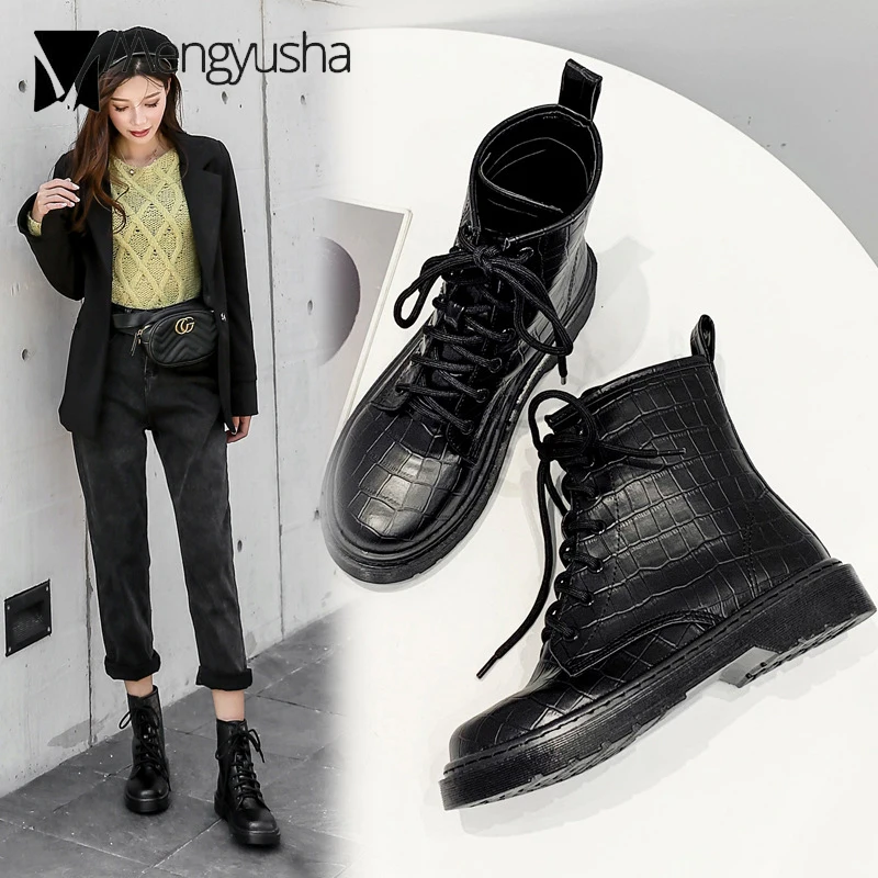 С узором крокодиловая кожа кожаные ботинки martin обувь женские брендовые туфли с