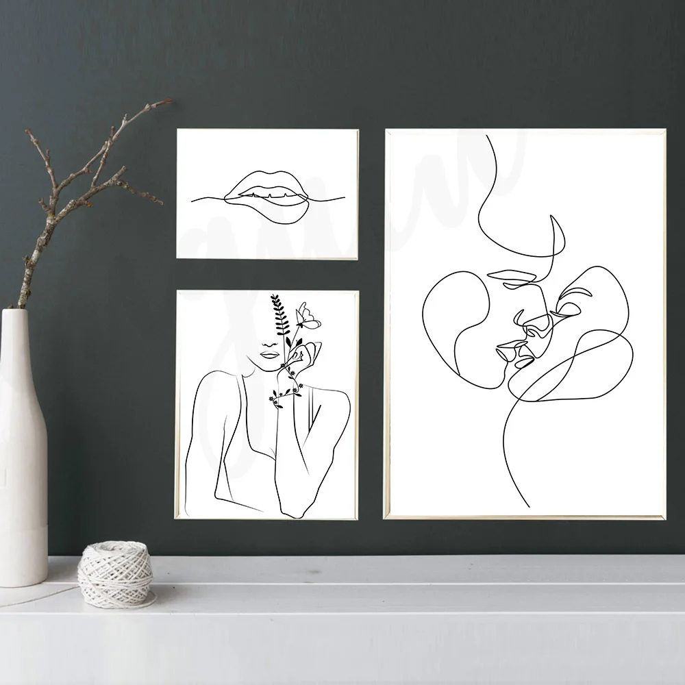 Черная белая линия для пары плакаты и принты Сексуальная фотография стены дома