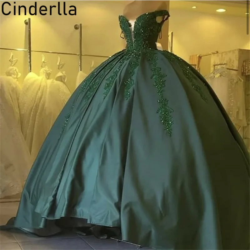 

Ball Gown Prom Dresses Luxury Floor Length A-Line Lace Crystal Satin Prom Dresses With Zipper Back vestidos de fiesta de noche