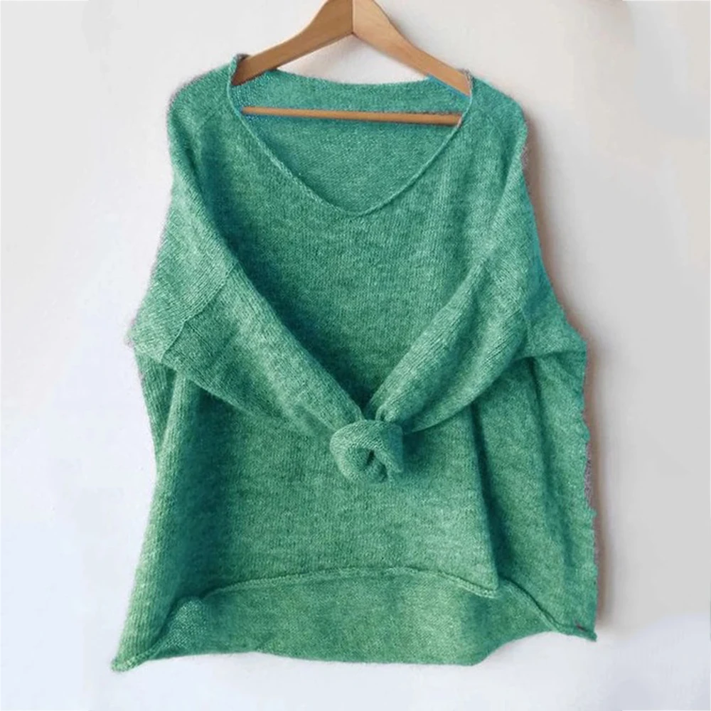 

Women Sexy V Neck Long Sleeve Thin Pullovers Fall and Winter Female Casual Solid Color Knitted Cashmere Sweater Tops