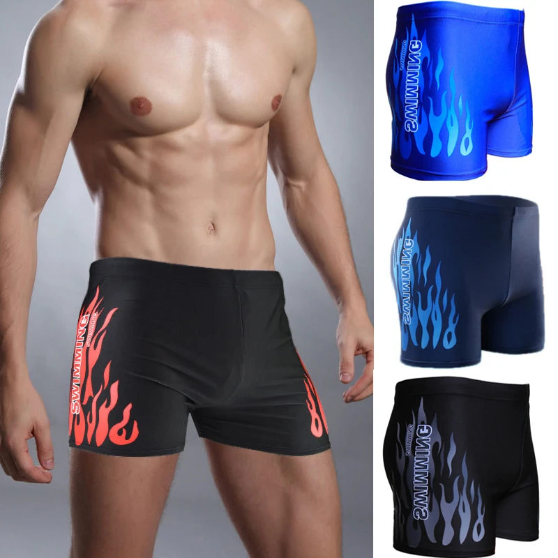 

Men's High Waist Conservative Hot Spring Beach Flame Flat Horn Sexy Tight Swimming Shorts For Men's Large Size XL-4XL