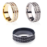 wangaiyao new stainless steel jewelry double row zirconium diamond couple ring fashion temperament men and women titanium steel
