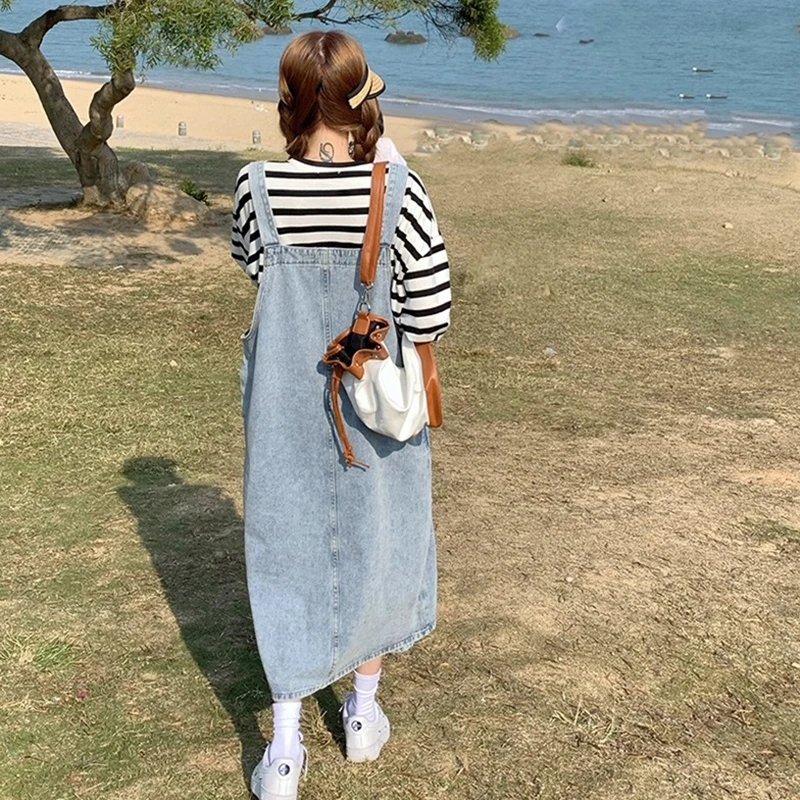 Платье женское джинсовое без рукавов простой Свободный Прямой сарафан из денима