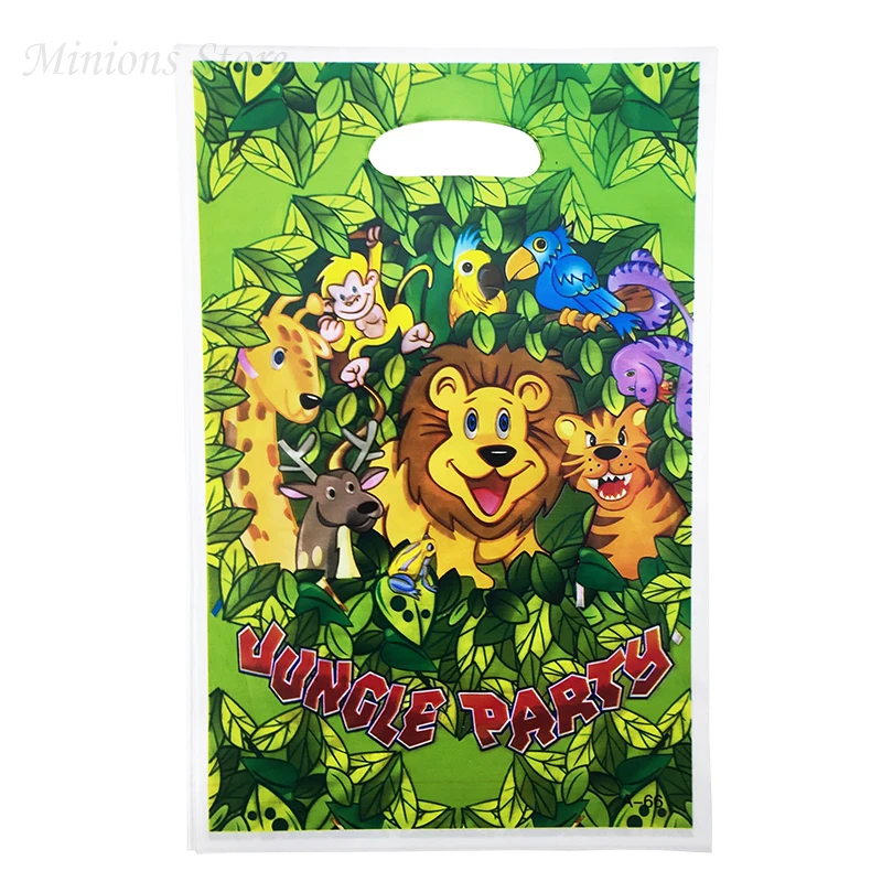 gift bag 10pcs Новые прекрасные джунгли животные тарелки для вечеринки салфетки чашки попкорн коробка Лев вечерние флаг посуда для детского дня рождения вечерние поставки - Цвет: gift bag 10pcs