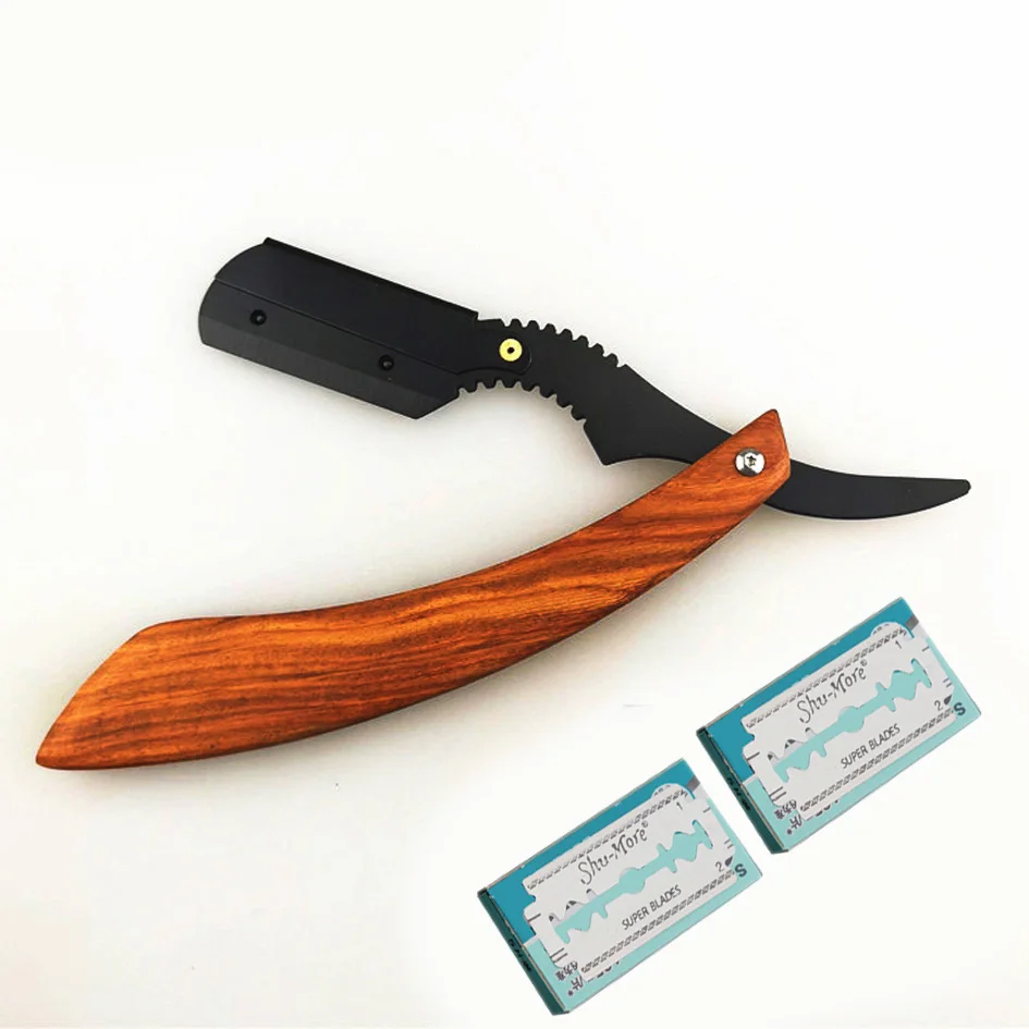 razor and blade Новая Палисандр Ручка бритва для бритья мужские сменные лезвия бритва Профессиональная парикмахерская бритва портативная бритва - Цвет: razor and blade