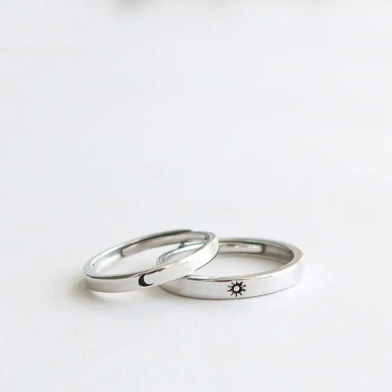 Silver Ring Simple Style Moon Sun Adjustable 925 Couple Rings For Girls Boys Best Friend Jewelry |