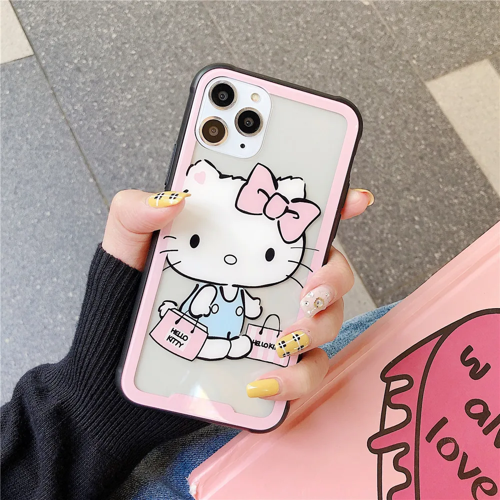A Hello kitty маленький чехол из закаленного стекла для телефона с двумя звездами для iphone 11 Pro Max 66sPlus 7 8 plus X XR XS MAX аниме прозрачный чехол - Цвет: A