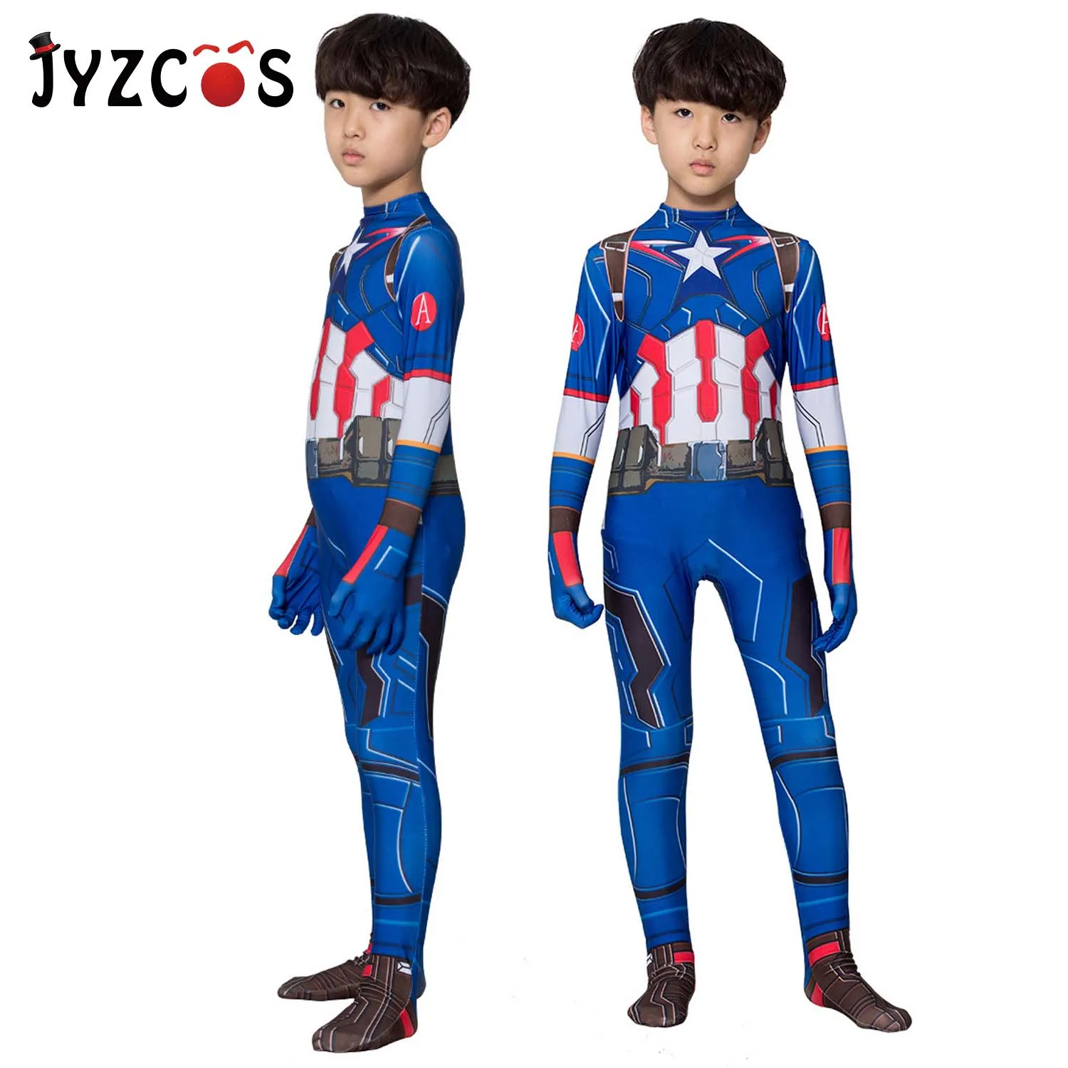 Детский костюм JYZCOS для косплея Капитана Америка с 3D принтом из спандекса лайкры