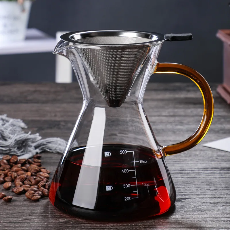 

500MLHigh Borosilicate Glass Coffee Drip Pot WithStainless Steel Reusable V60 Filter For Espresso Hand Made Coffee Tool Set