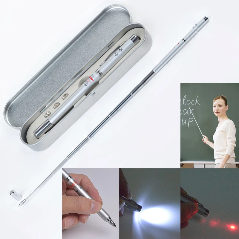 

4 In 1 Laser Ballpoint Pen Telescopic Teacher Red lazer Pointer Flashlight Party Electric Torch Outdoor Hunting Laser Gift